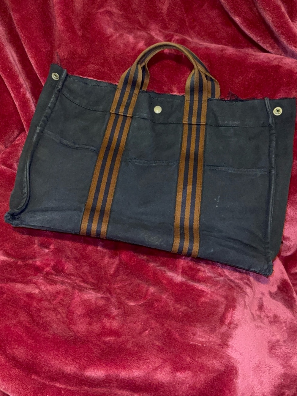 Authentic Vintage Hermès Herline Fourre Tout PM Navy Canvas Tote